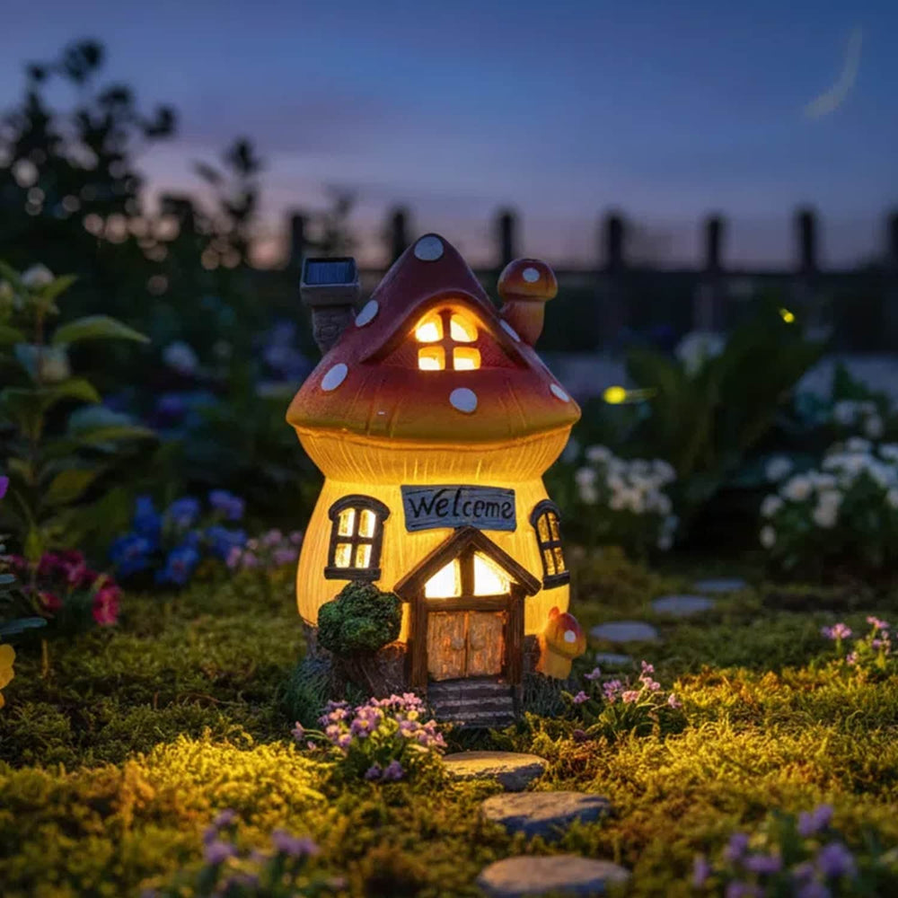 Garden Outdoor Figurines Statue with Solar Lights,Solar Mushroom House Decorations for Yard Outdoor Garden, Patio Yard Lawn, Gifts for Girls Birthday Housewarming Mother's Day (Mushroom House) Ferrisland