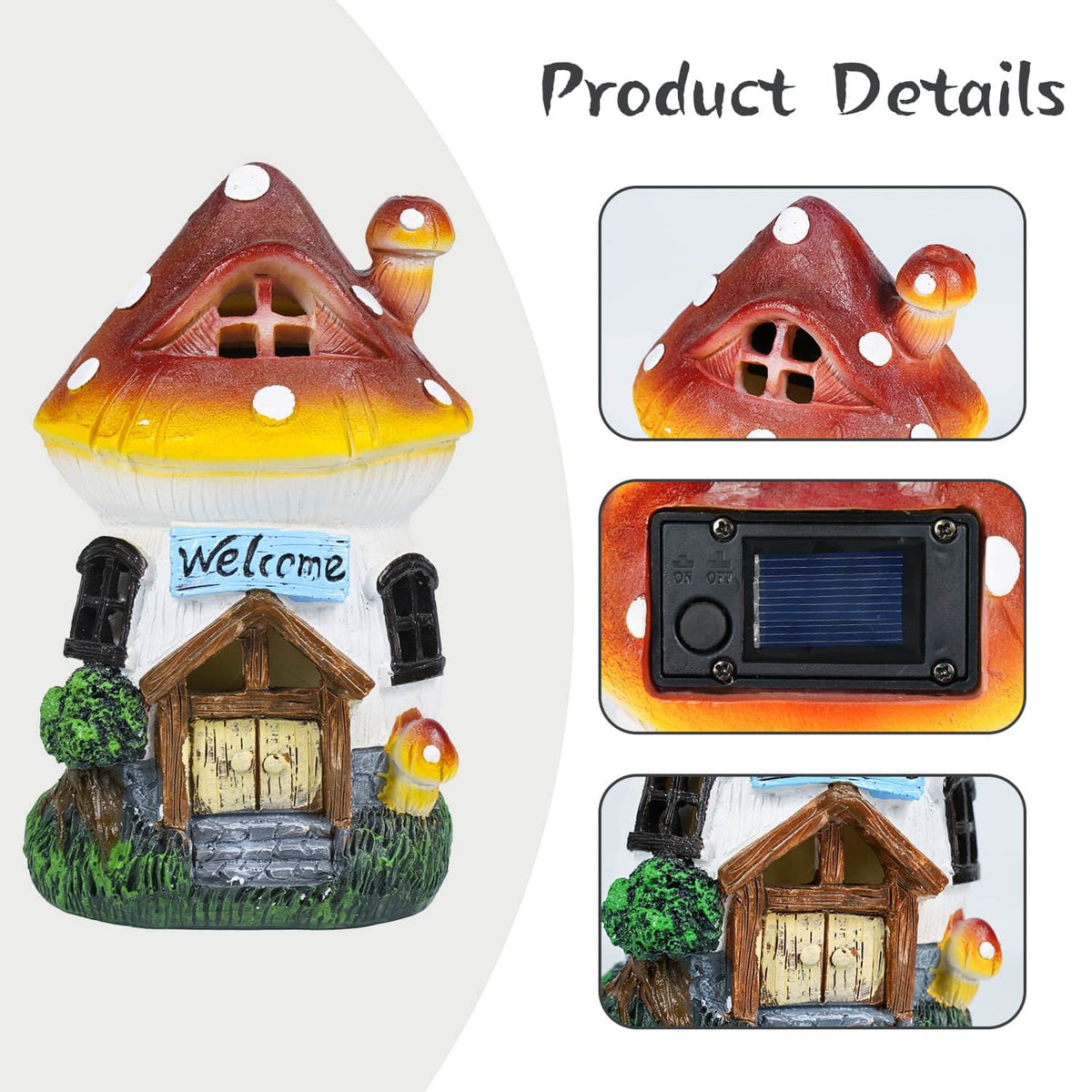 Garden Outdoor Figurines Statue with Solar Lights,Solar Mushroom House Decorations for Yard Outdoor Garden, Patio Yard Lawn, Gifts for Girls Birthday Housewarming Mother's Day (Mushroom House) Ferrisland