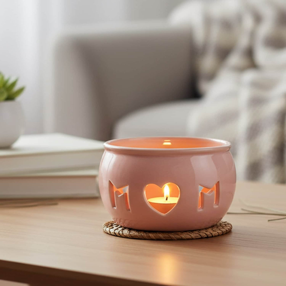Mom Decorative Bowl, Modern Handicraft Ceramic Bowls for Home Decor,Multi - Purpose Pink Ceramic Bowl Mom Heart Yarn Storage for KnittingCrochet & Candle Holder for Aromatherapy,Gifts for Mom, Christmas Gifts (Pink) Ferrisland