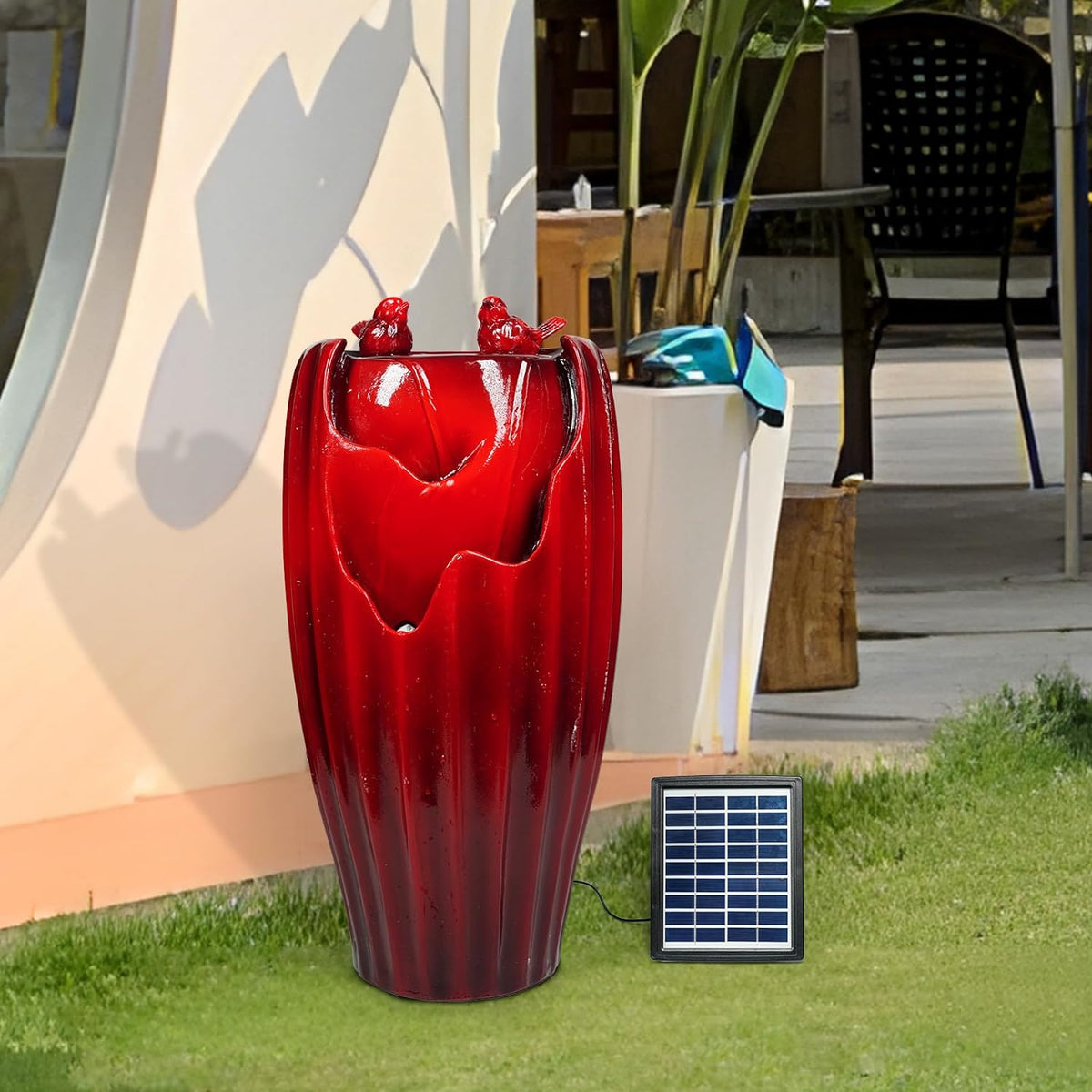 Solar Powered Red Outdoor Fountain 20'H Ferrisland