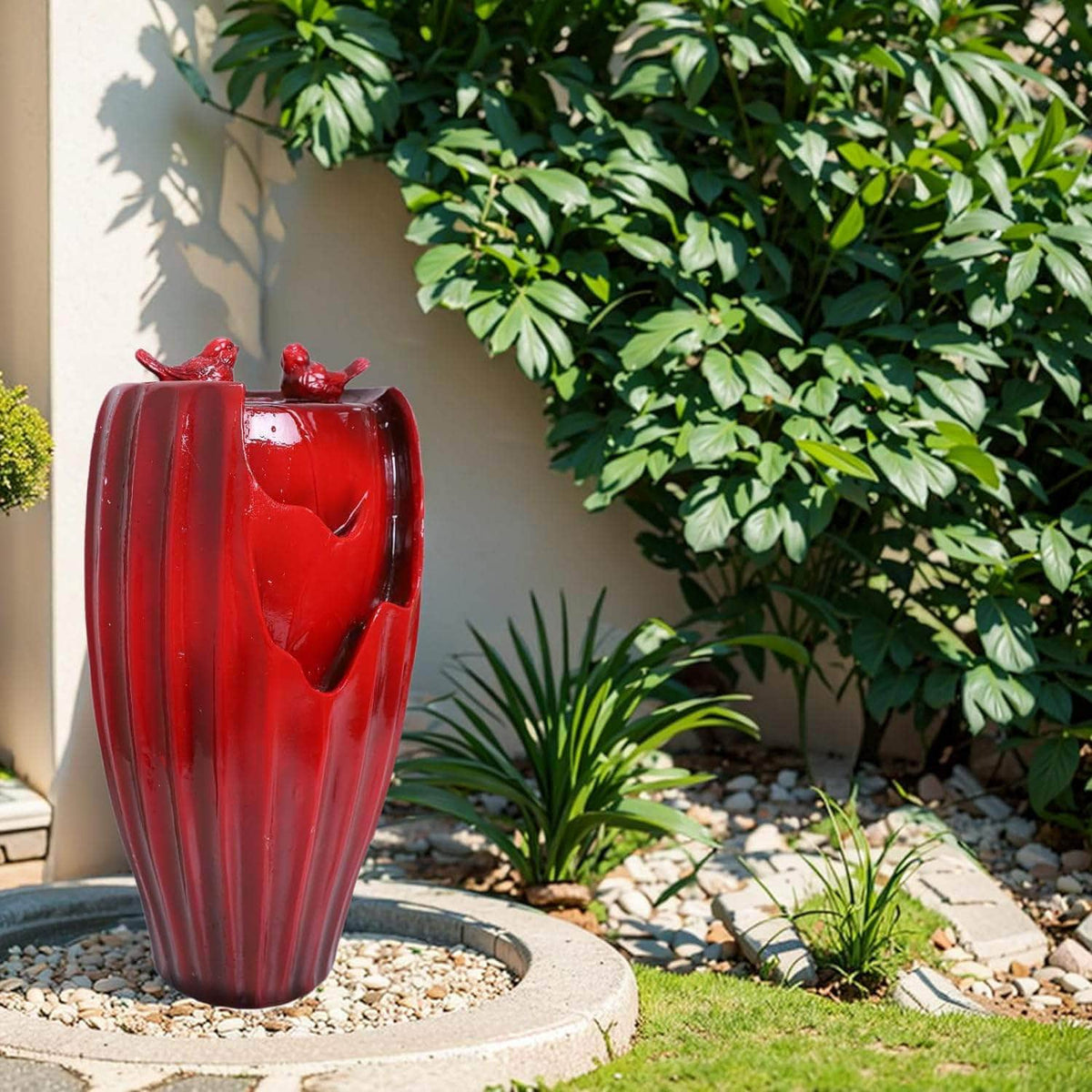 Solar Powered Red Outdoor Fountain 20'H Ferrisland