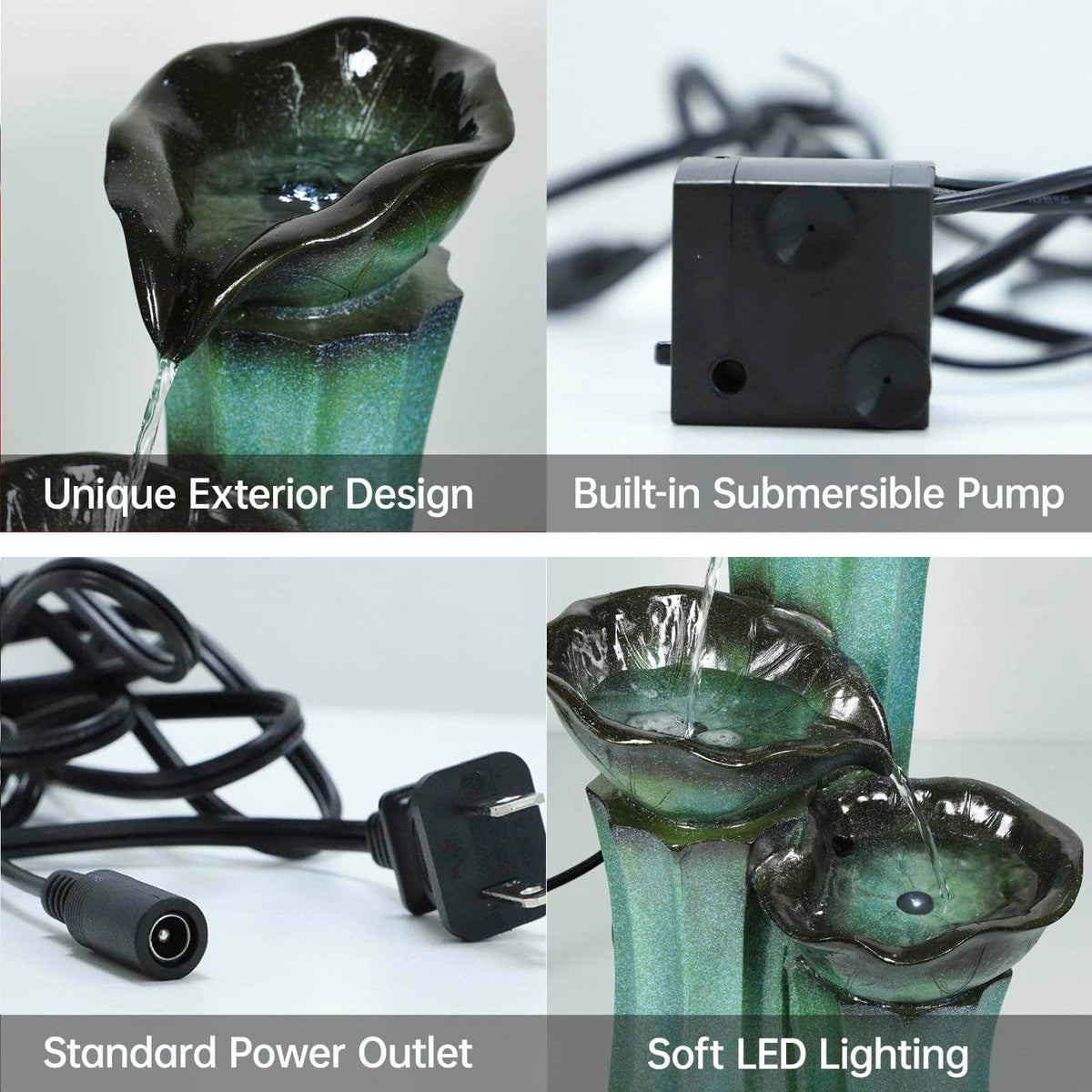 Solar Powered Water Fountain with LED Lights 20" H Ferrisland