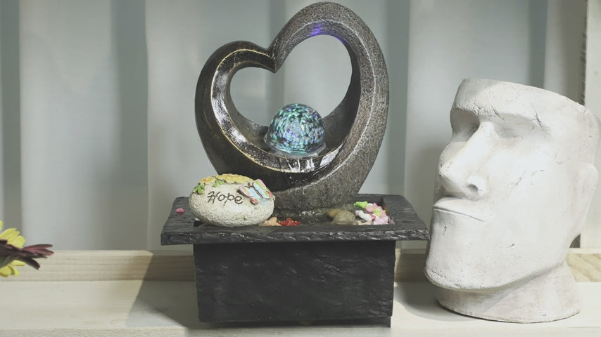 Load video: Ferrisland® Heart Shaped Tabletop Fountain with LED Light