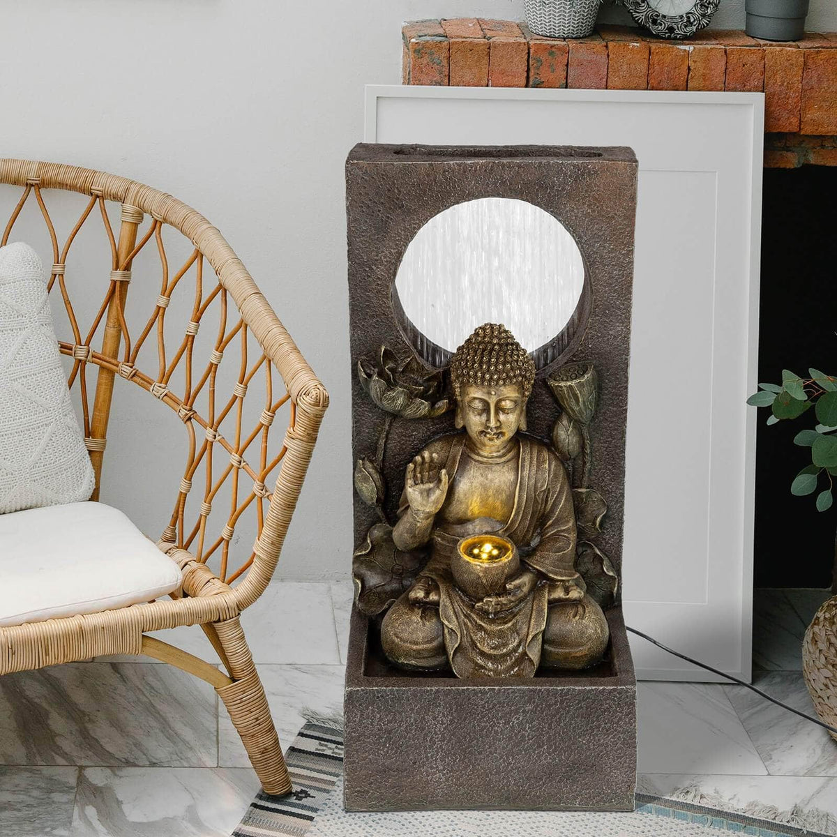 27.6"  Zen Meditating Buddha Water Outdoor Fountain Ferrisland