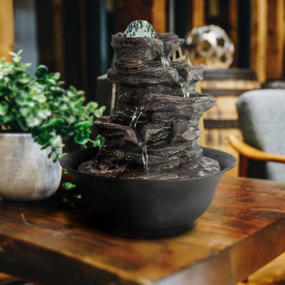 Ferrisland 4-Tier Cascading Resin-Rock Falls Tabletop Water Fountain Ferrisland