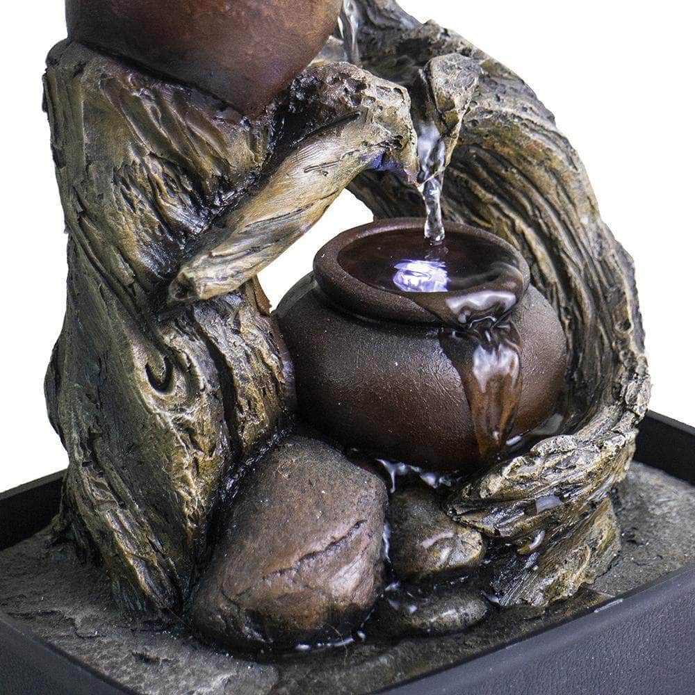Ferrisland® Rustic Tree Trunk & Clay Pots Tabletop Water Fountain