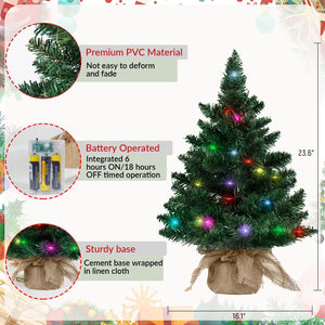 TWINCODECOR Mini Small Christmas Tree Multicolor Pre-lit, 24 Inch Ferrisland